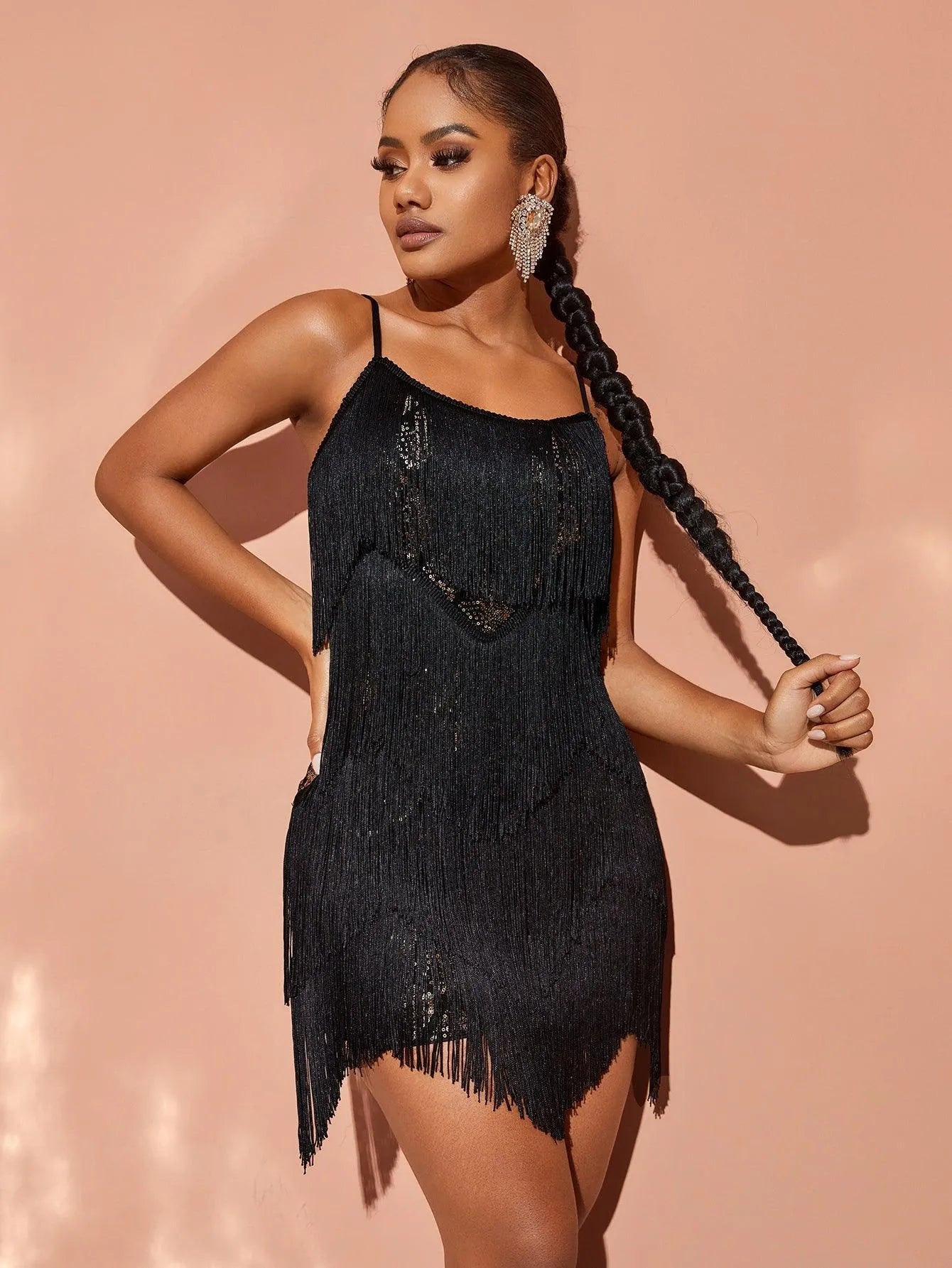 Chic Fringed Sequin Mini Party Dress - Elonnashop