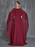 Womens' Solid Layered Hem Chiffon Cape Gown - Elonnashop