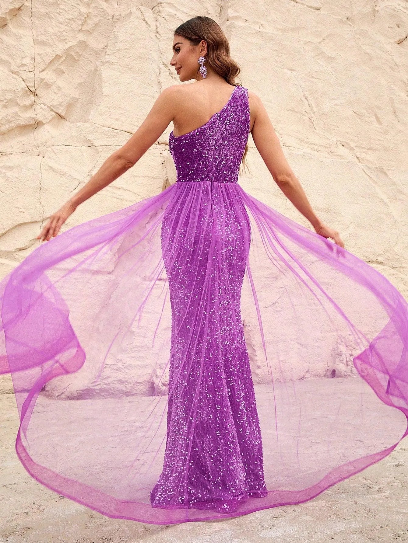 Elegant One Shoulder Sequin Mermaid Dresses - Elonnashop