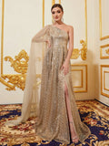 Drapiertes, seitliches One-Shoulder-Abschlussballkleid mit Pailletten 