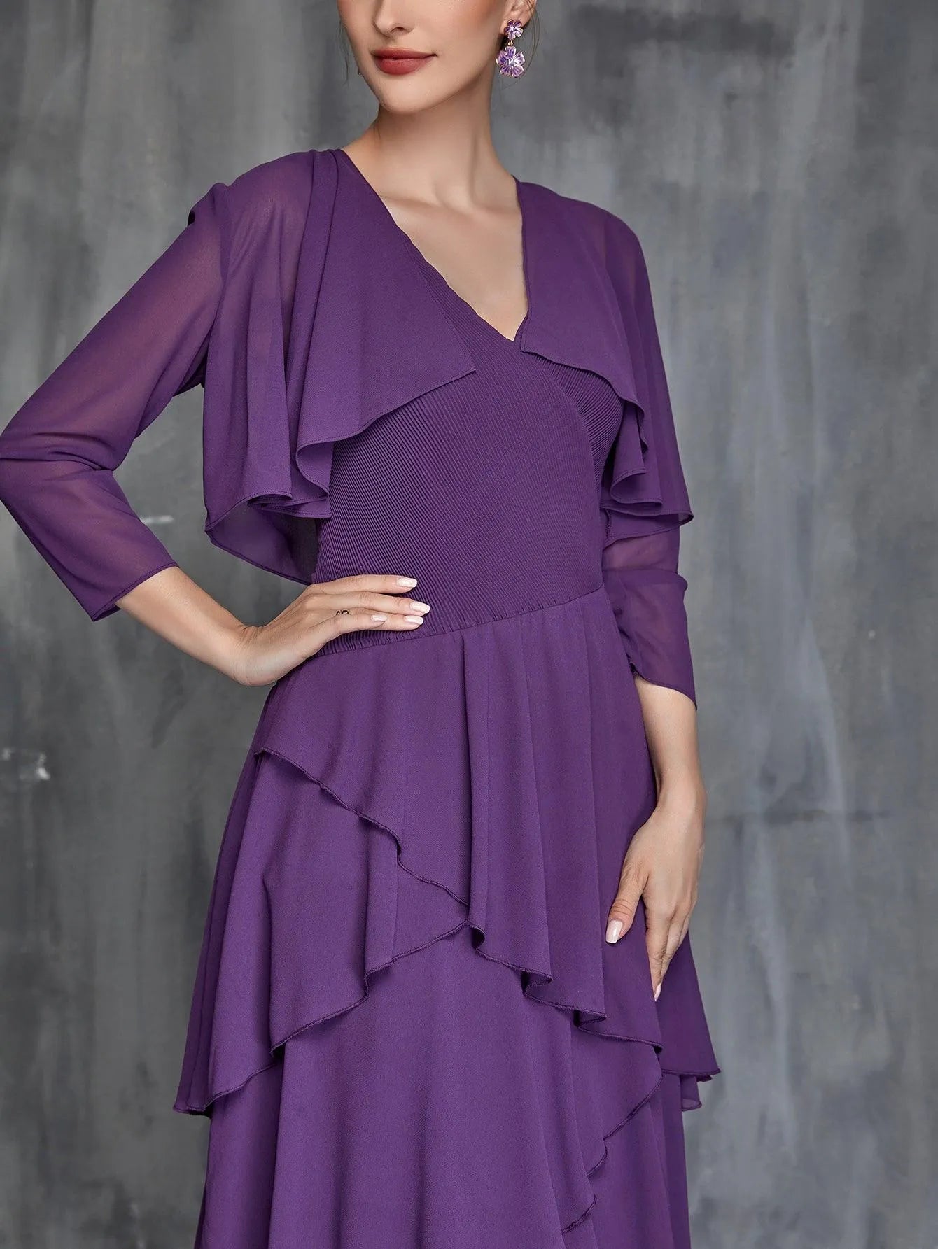 Womens' Layered Hem Dress & Chiffon Cardigan - Elonnashop