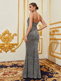 Elegant Plunging Neck Mermaid Hem Sequin Cami Party Dress