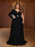 Plus Sophisticated Elegance Asymmetrical Tulle Prom Dress