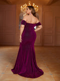 Plus Glitter Off Shoulder Split Mermaid Hem Evening Dress