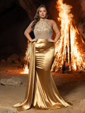 Plus Gorgeous Pearl & Rhinestone Embellished Bodice Mermaid Hem Evening Dress