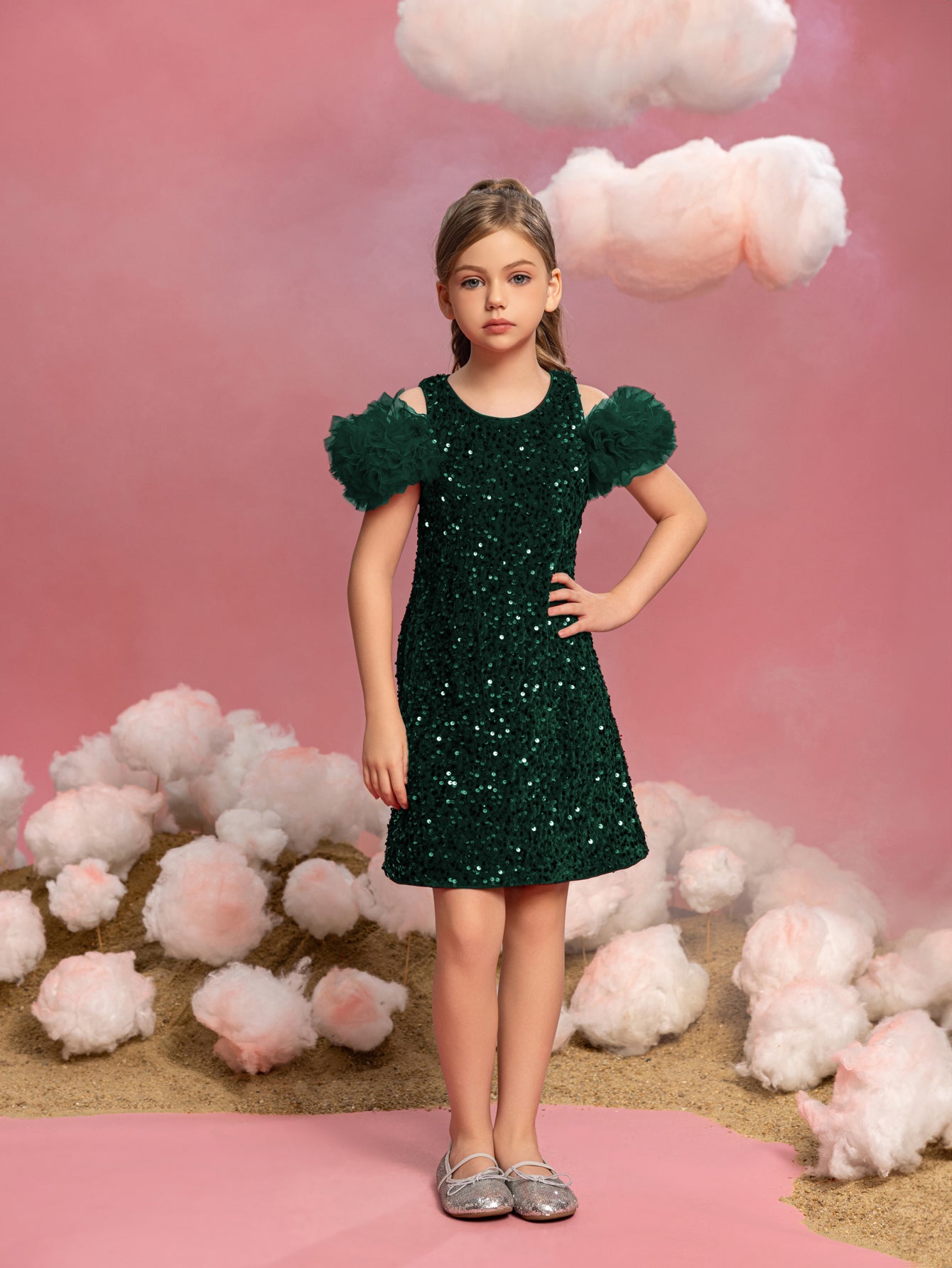 Tween-Mädchen-Partykleid mit Rüschenbesatz und Pailletten 