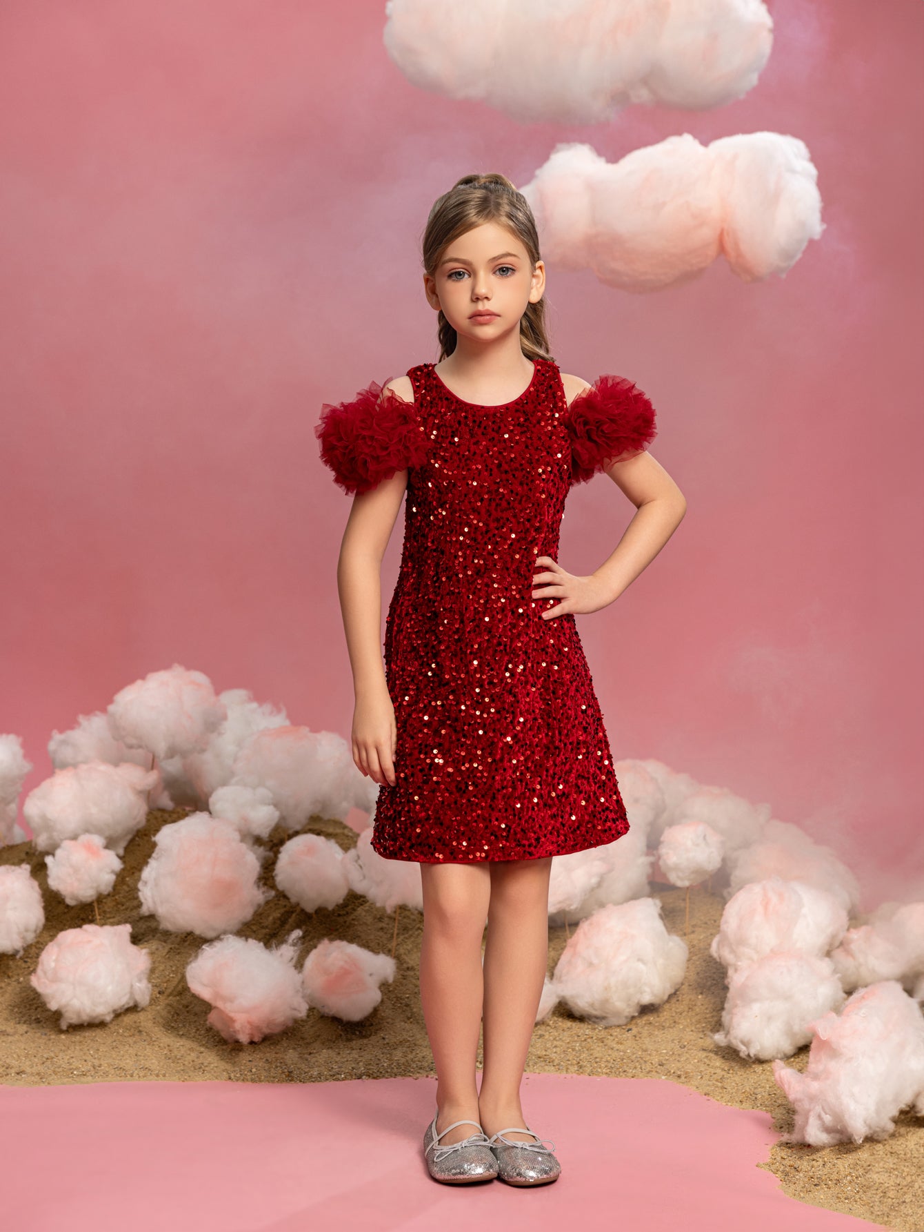 Tween-Mädchen-Partykleid mit Rüschenbesatz und Pailletten 