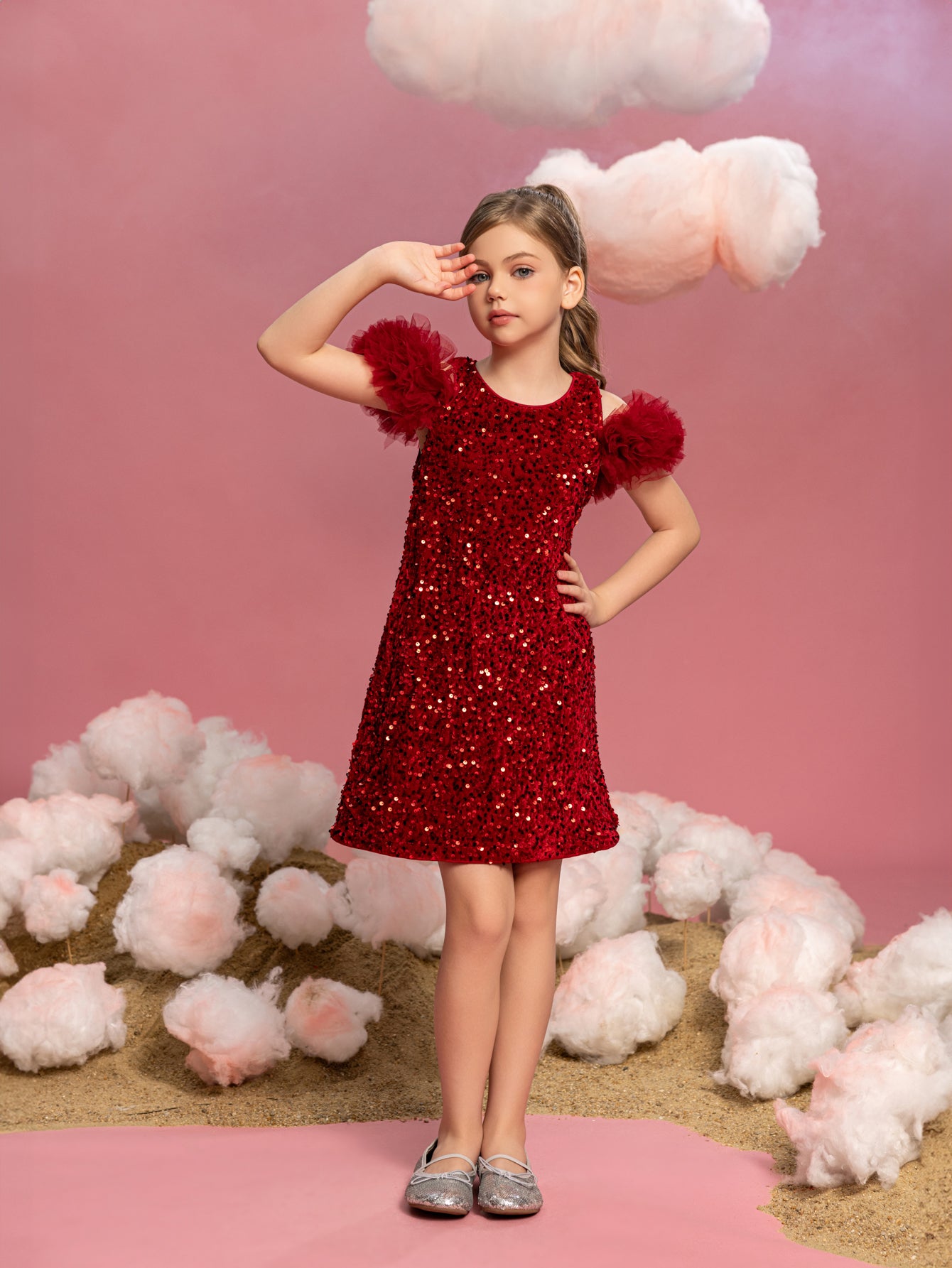 Tween-Mädchen-Partykleid mit Rüschenbesatz und Pailletten 