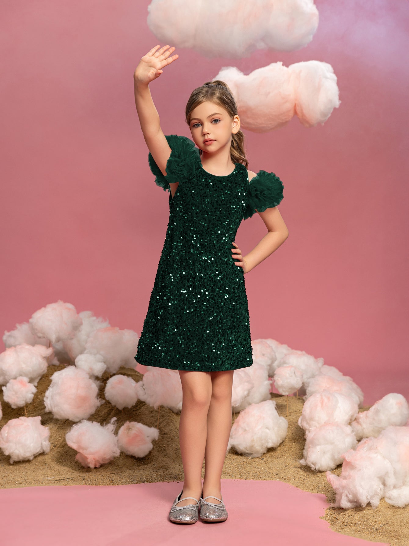 Tween-Mädchen-Partykleid mit Rüschenbesatz und Pailletten 