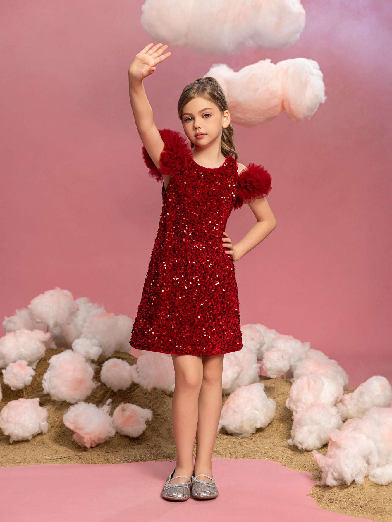 Tween-Mädchen-Partykleid mit Rüschenbesatz und Pailletten 