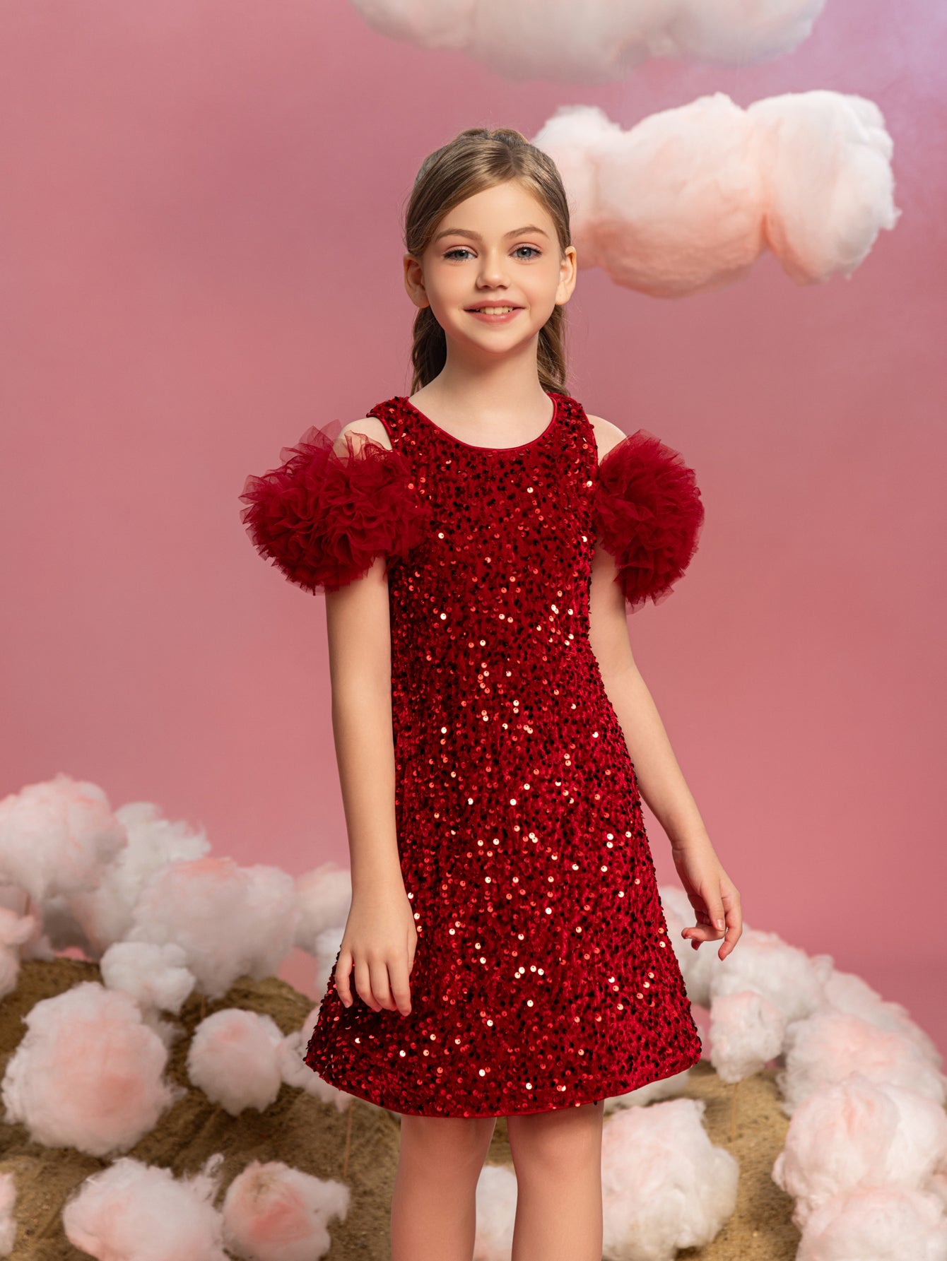 Tween-Mädchen-Partykleid mit Rüschenbesatz und Pailletten 