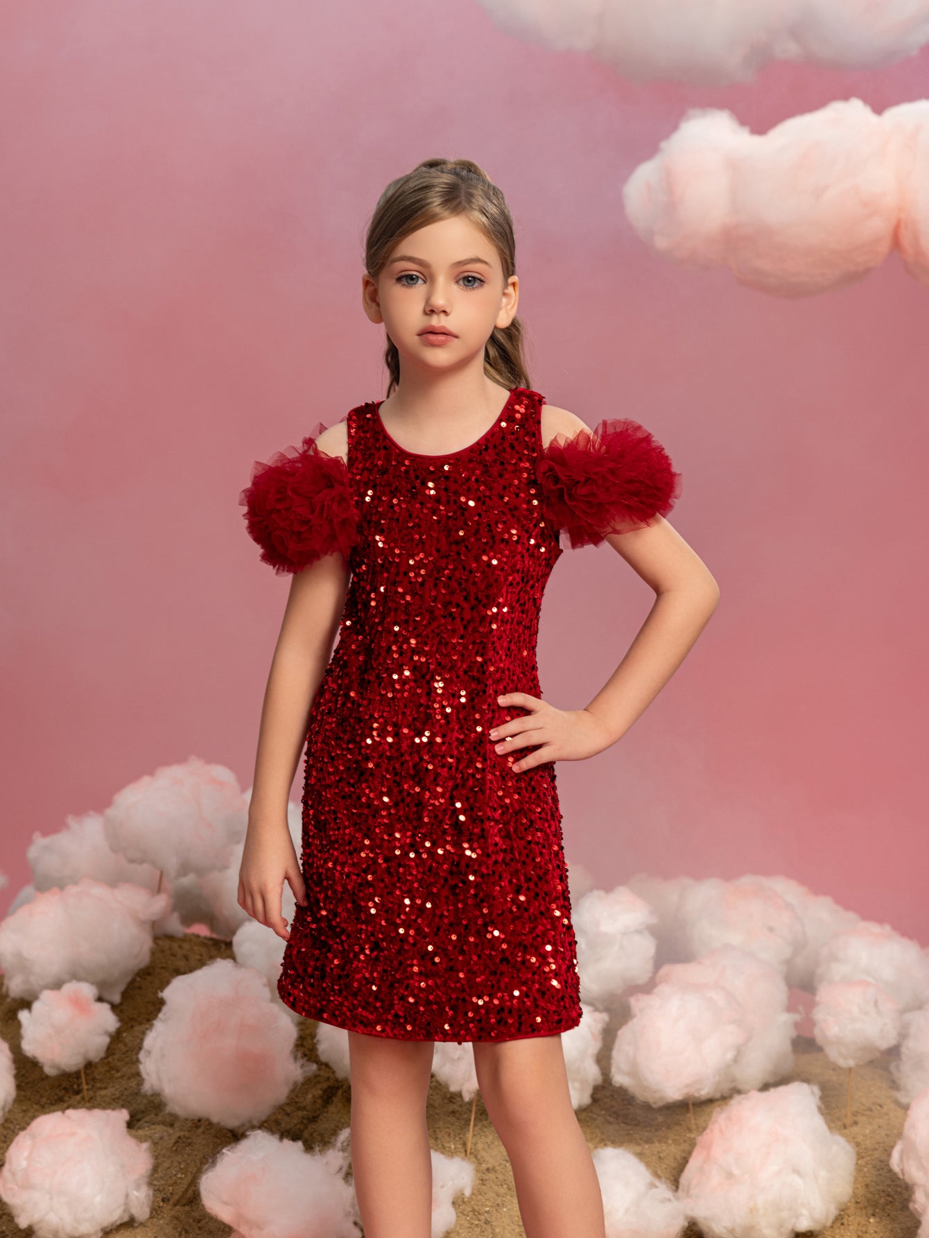 Tween-Mädchen-Partykleid mit Rüschenbesatz und Pailletten 