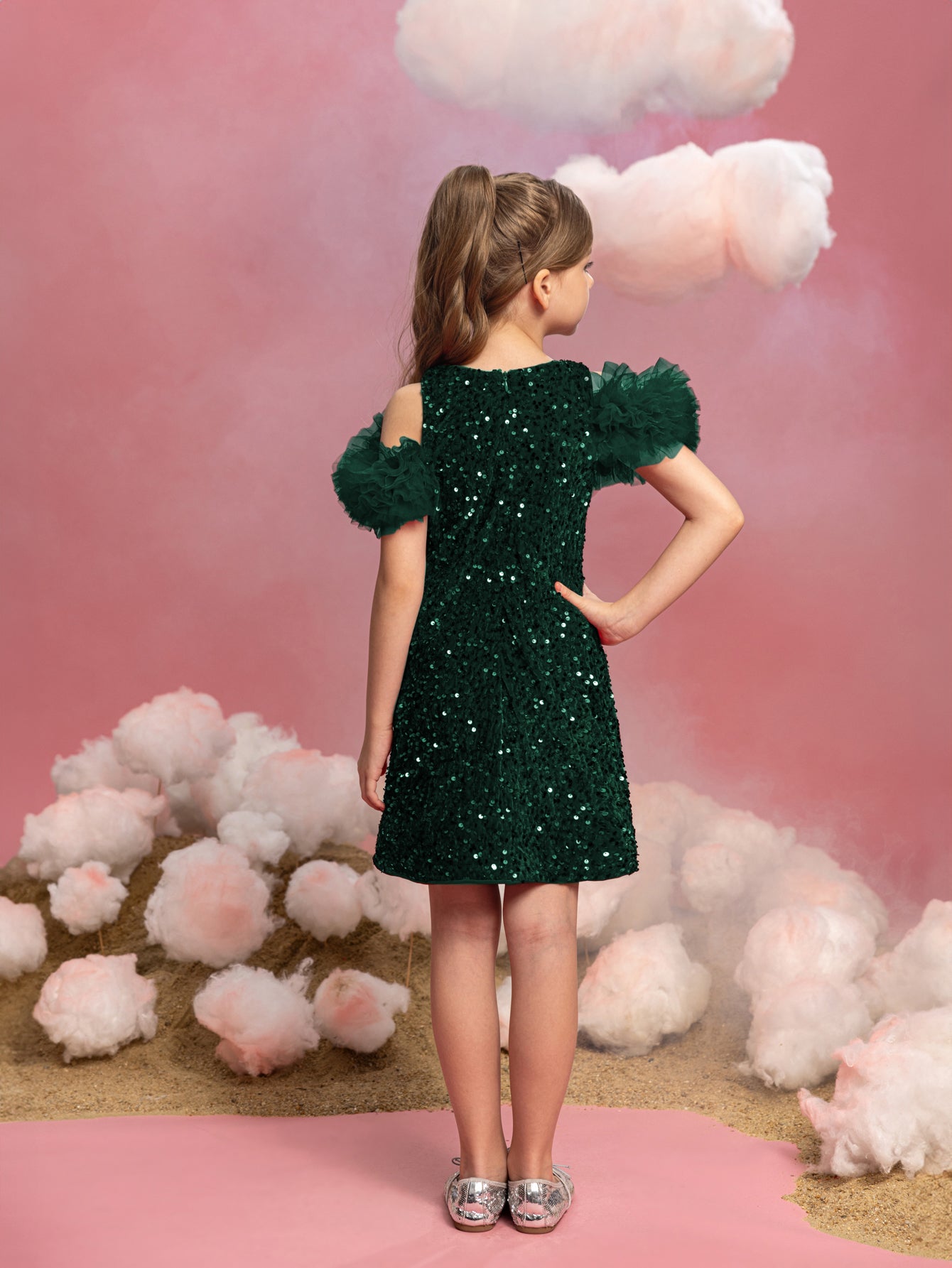 Tween-Mädchen-Partykleid mit Rüschenbesatz und Pailletten 