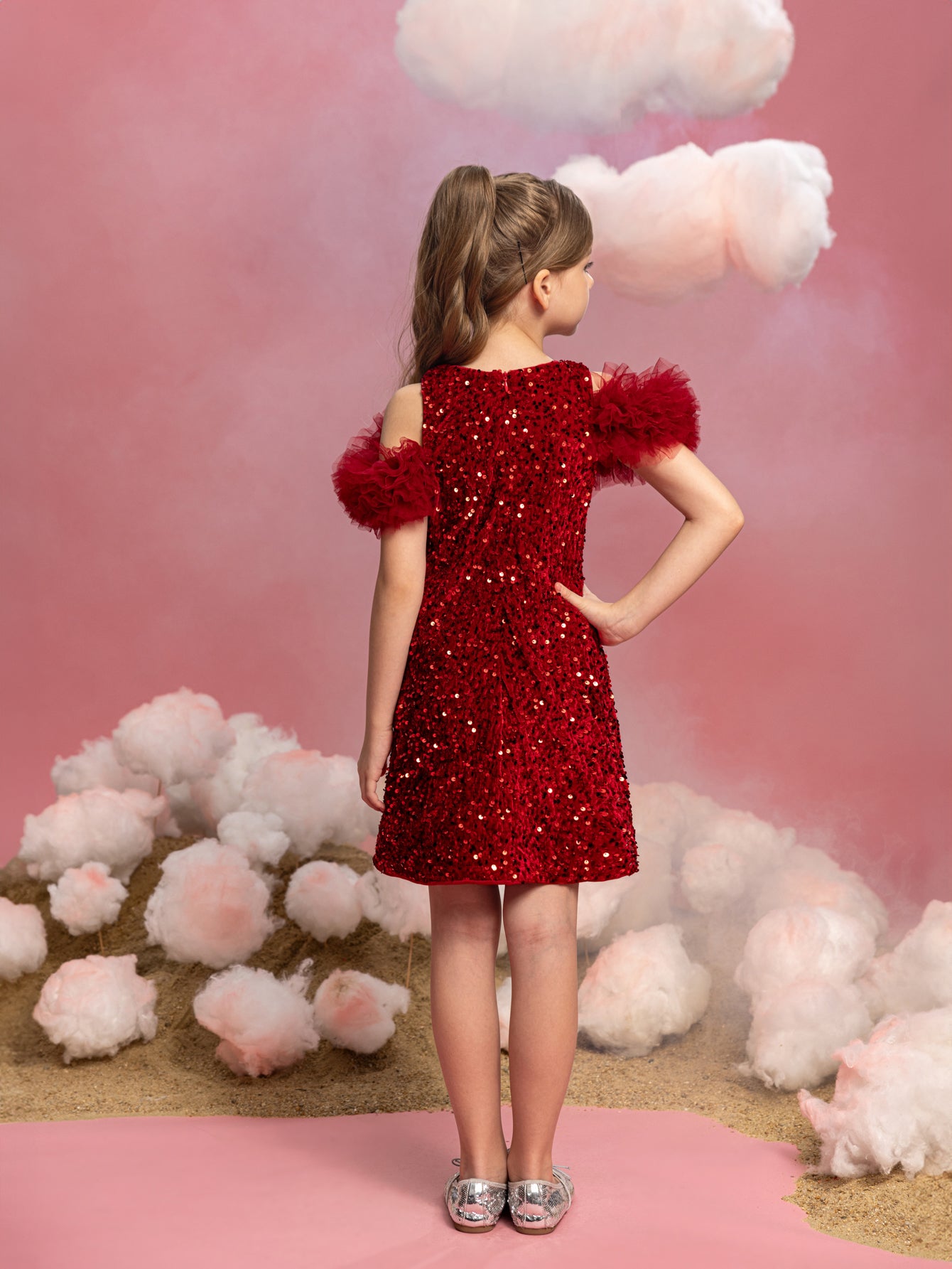 Tween-Mädchen-Partykleid mit Rüschenbesatz und Pailletten 