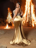 Plus Gorgeous Pearl & Rhinestone Embellished Bodice Mermaid Hem Evening Dress