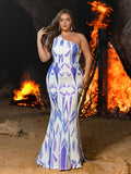 Plus Size One-Shoulder-Abschlussballkleid mit ärmellosem Schlitz 