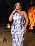 Plus Size One-Shoulder-Abschlussballkleid mit ärmellosem Schlitz 