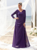 Womens' Fake Two-Piece Evening Gown: V-Neck Long Sleeve Formal Dress for Mother of the Bride