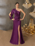 One Shoulder Twist Front Split Formal Dress