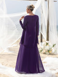 Womens' Fake Two-Piece Evening Gown: V-Neck Long Sleeve Formal Dress for Mother of the Bride