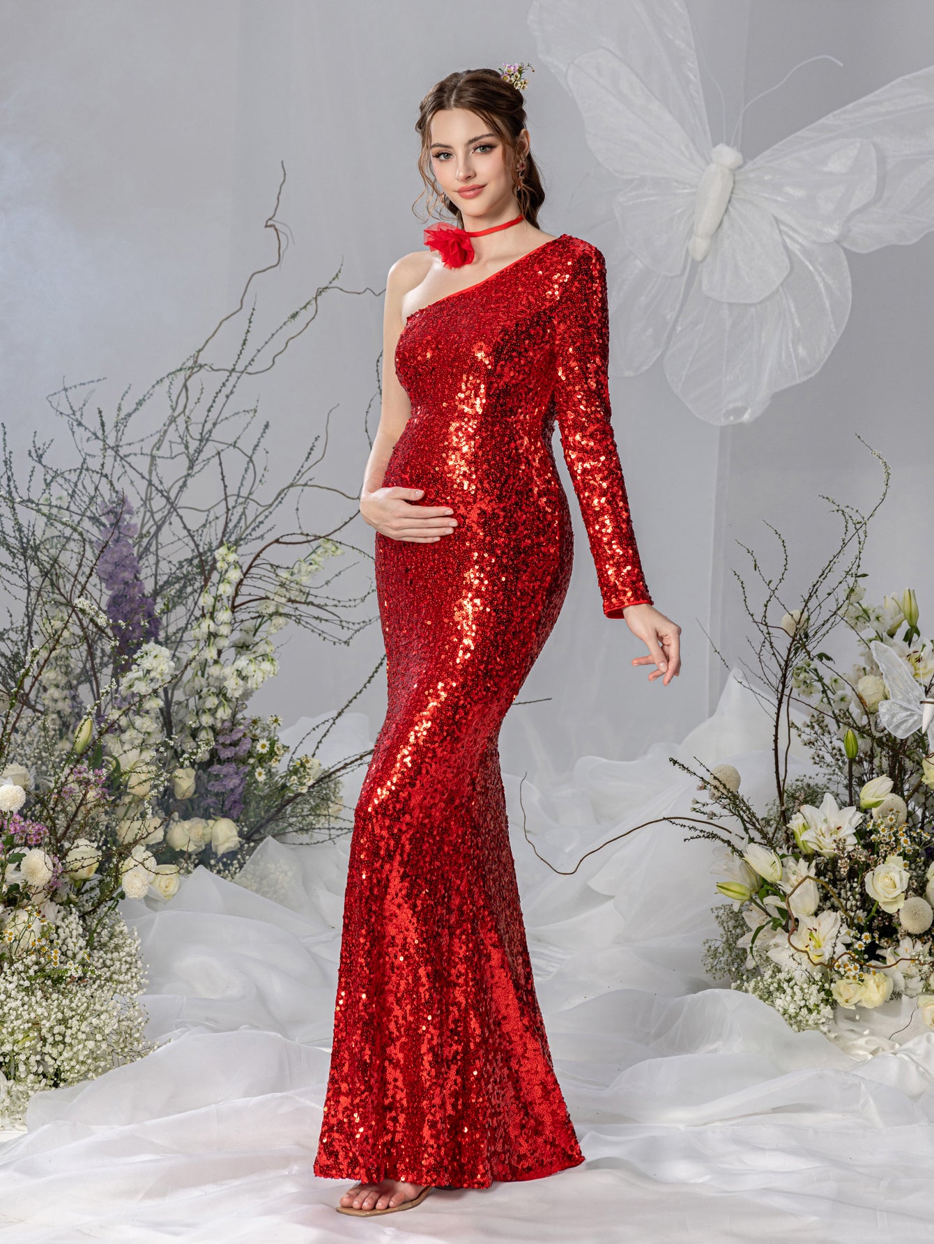 Maternity One Shoulder Split Mermaid Hem Party Dress