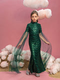 Tween Girls' Cloak Sleeves Sequin Mermaid Dress