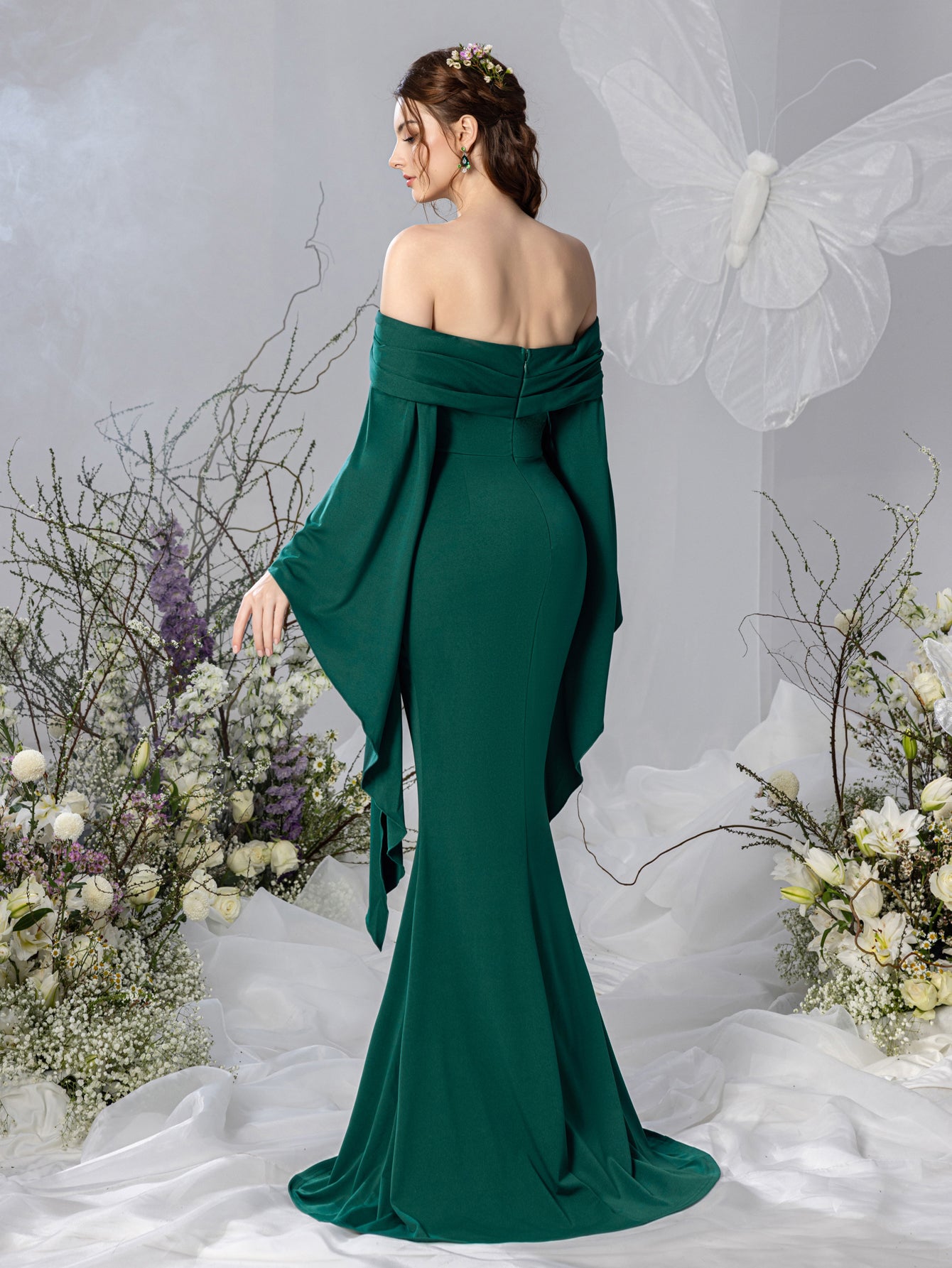 Maternity Off Shoulder Flared Sleeves Mermaid Hem Evening Dress