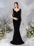 Maternity Sweetheart Neck Mermaid Hem Fringed Sequin Evening Dress