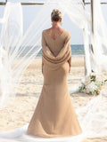 Formales Damenkleid aus Chiffon mit drapiertem Rücken und Meerjungfrau-Saum 