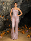 One Shoulder Sleeveless Sequin Party Jumpsuit
