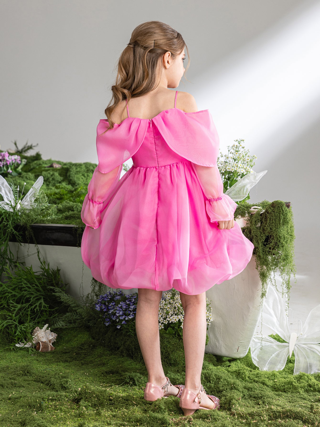 Schulterfreies Puffkleid mit Schleife vorne für Tween-Mädchen 