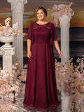 Plus Womens' ELegant Mother-of-the-Bride Gown: Lace Bodice with Chiffon Ruffled Sleeves – Elegant Beach Wedding Formal Dress