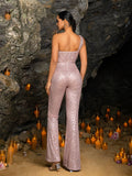 One Shoulder Sleeveless Sequin Party Jumpsuit