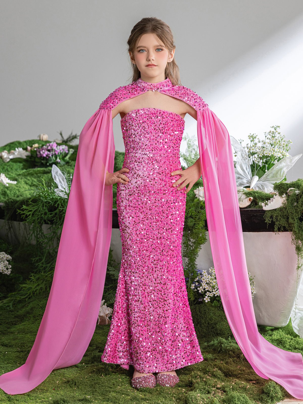 Tween Girls' Sequin Tube Party Dress Removable Cape