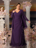 Plus Womens' Fake Two-Piece Evening Gown: V-Neck Long Sleeve Formal Dress for Mother of the Bride
