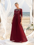 Womens' Elegant Mother of the Bride Gown with Rhinestone Neckline & Floral Appliqué – Floor-Length Chiffon Evening Dress for Formal Galas
