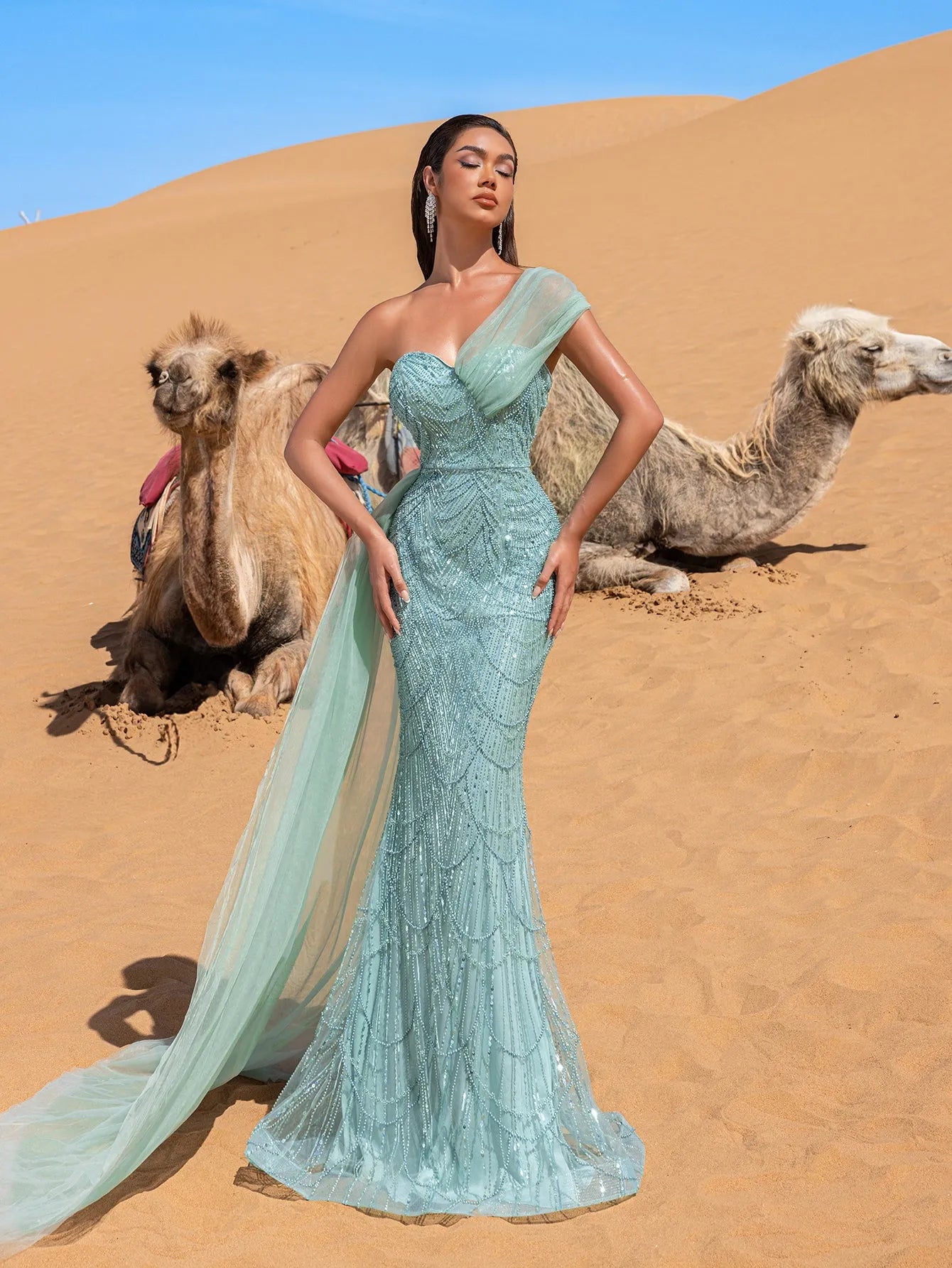 Gorgeous One Shoulder Draped Side Mermaid Prom Dress