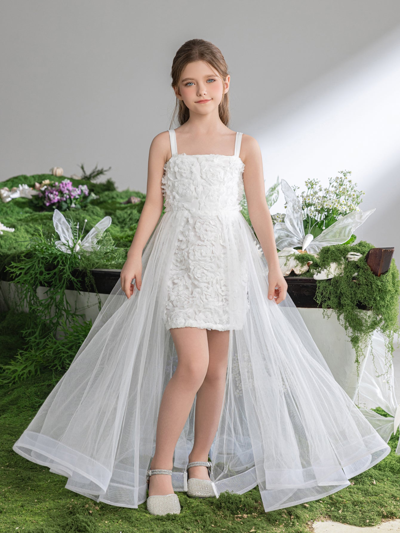 Cami-Kleid mit Mesh-Overlay-Applikation für Tween-Mädchen 