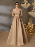 Elegant Square Neck Back Lace Up Satin A Line Dresses