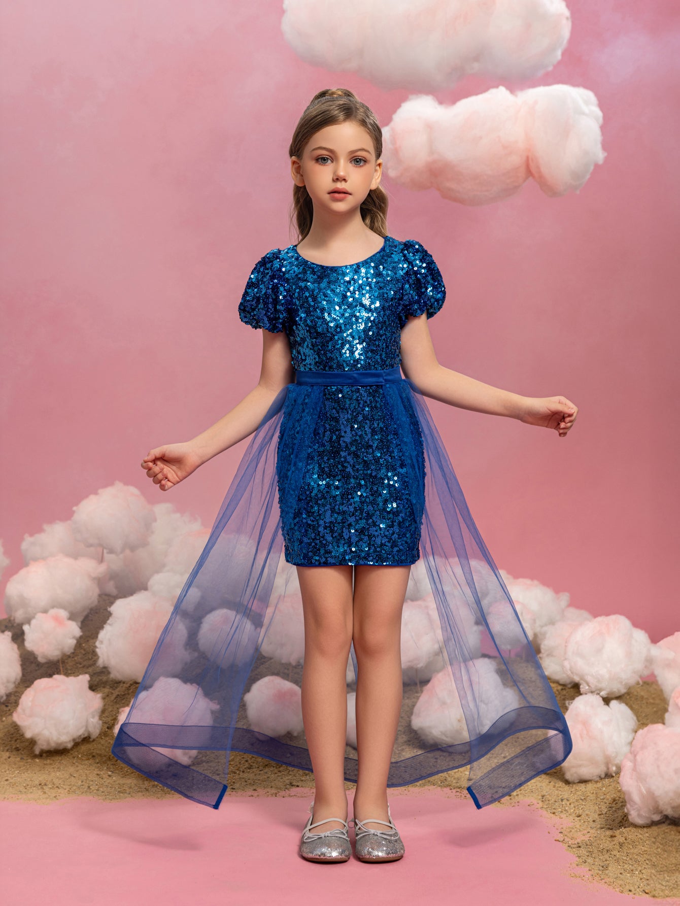 Tween Mädchen-Minikleid mit Mesh-Overlay und Pailletten 