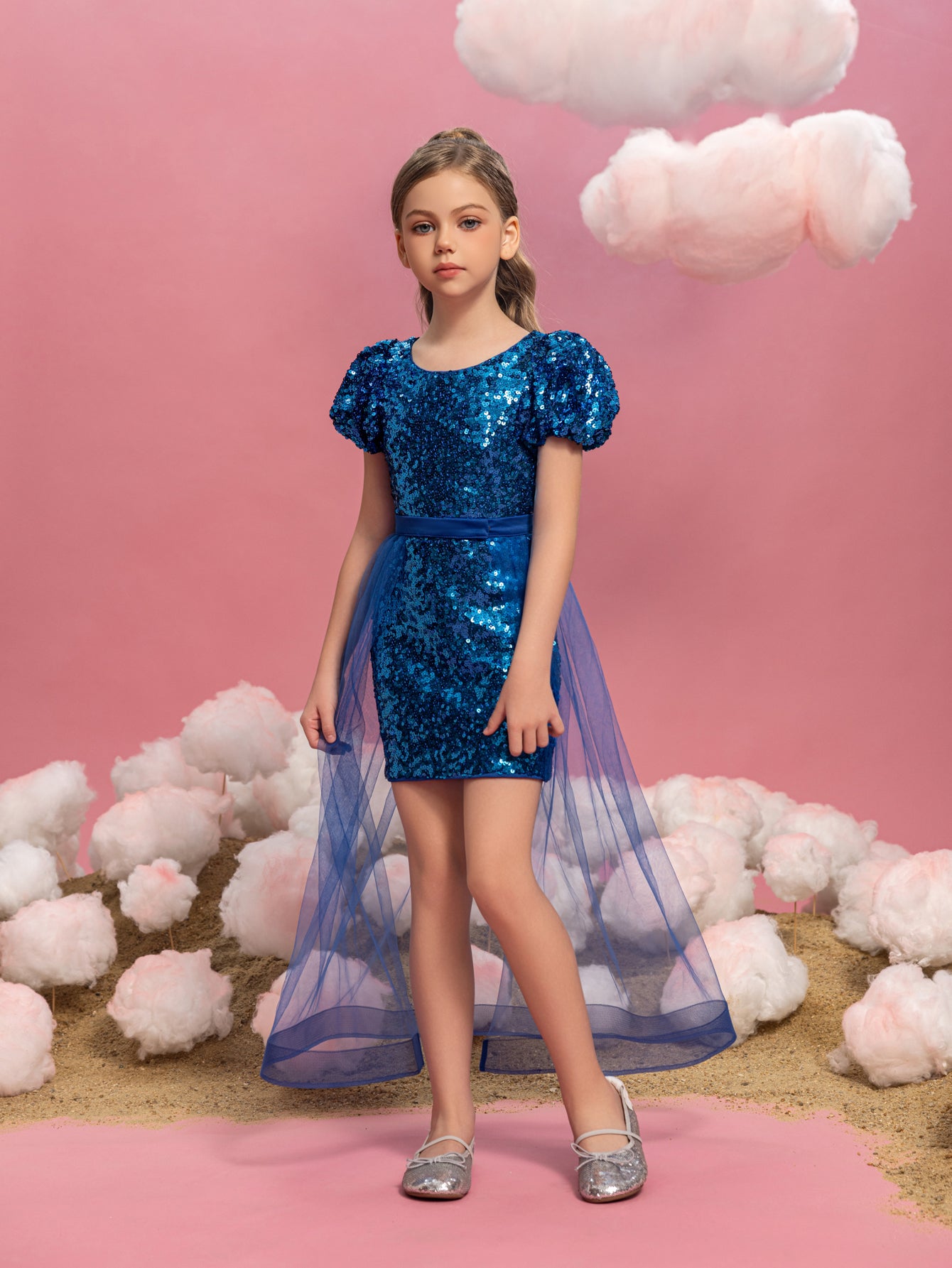 Tween Mädchen-Minikleid mit Mesh-Overlay und Pailletten 