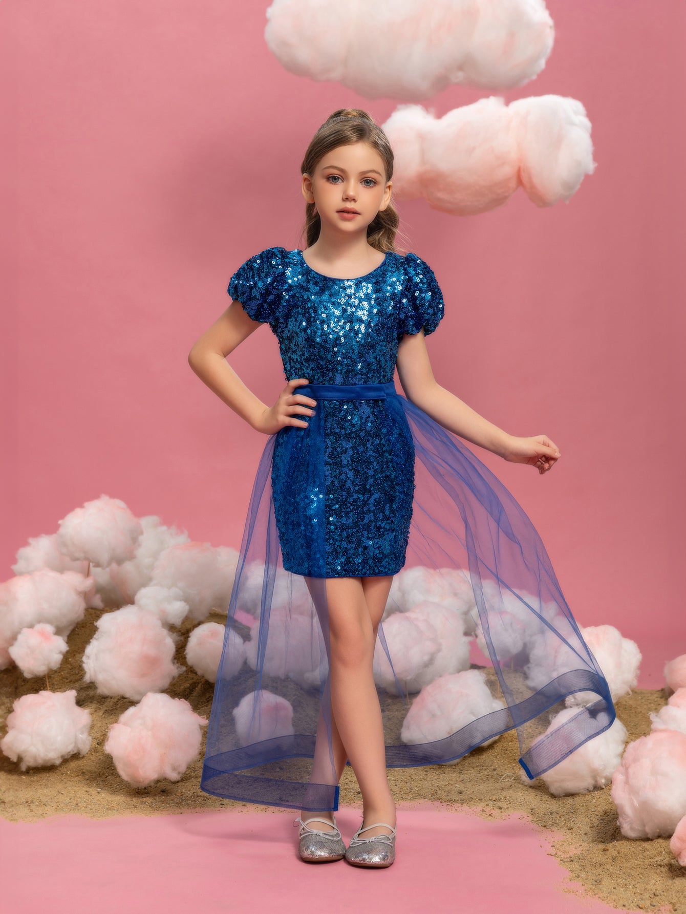 Tween Mädchen-Minikleid mit Mesh-Overlay und Pailletten 