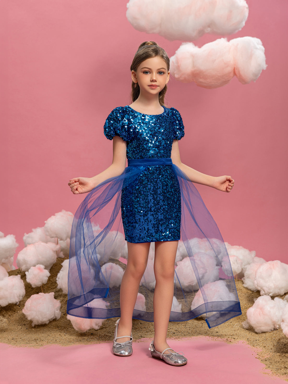 Tween Mädchen-Minikleid mit Mesh-Overlay und Pailletten 