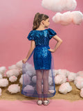 Tween Mädchen-Minikleid mit Mesh-Overlay und Pailletten 