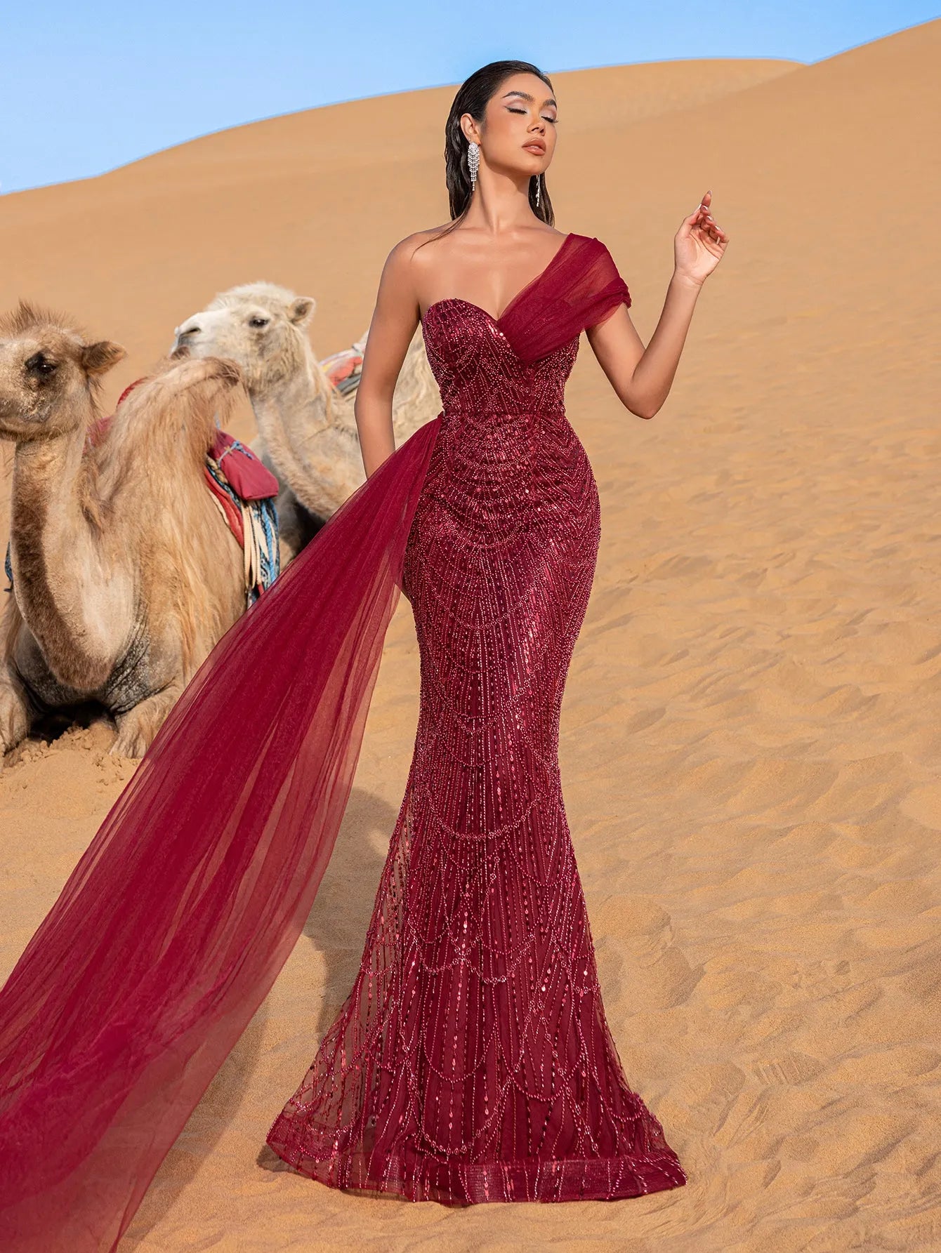 Gorgeous One Shoulder Draped Side Mermaid Prom Dress