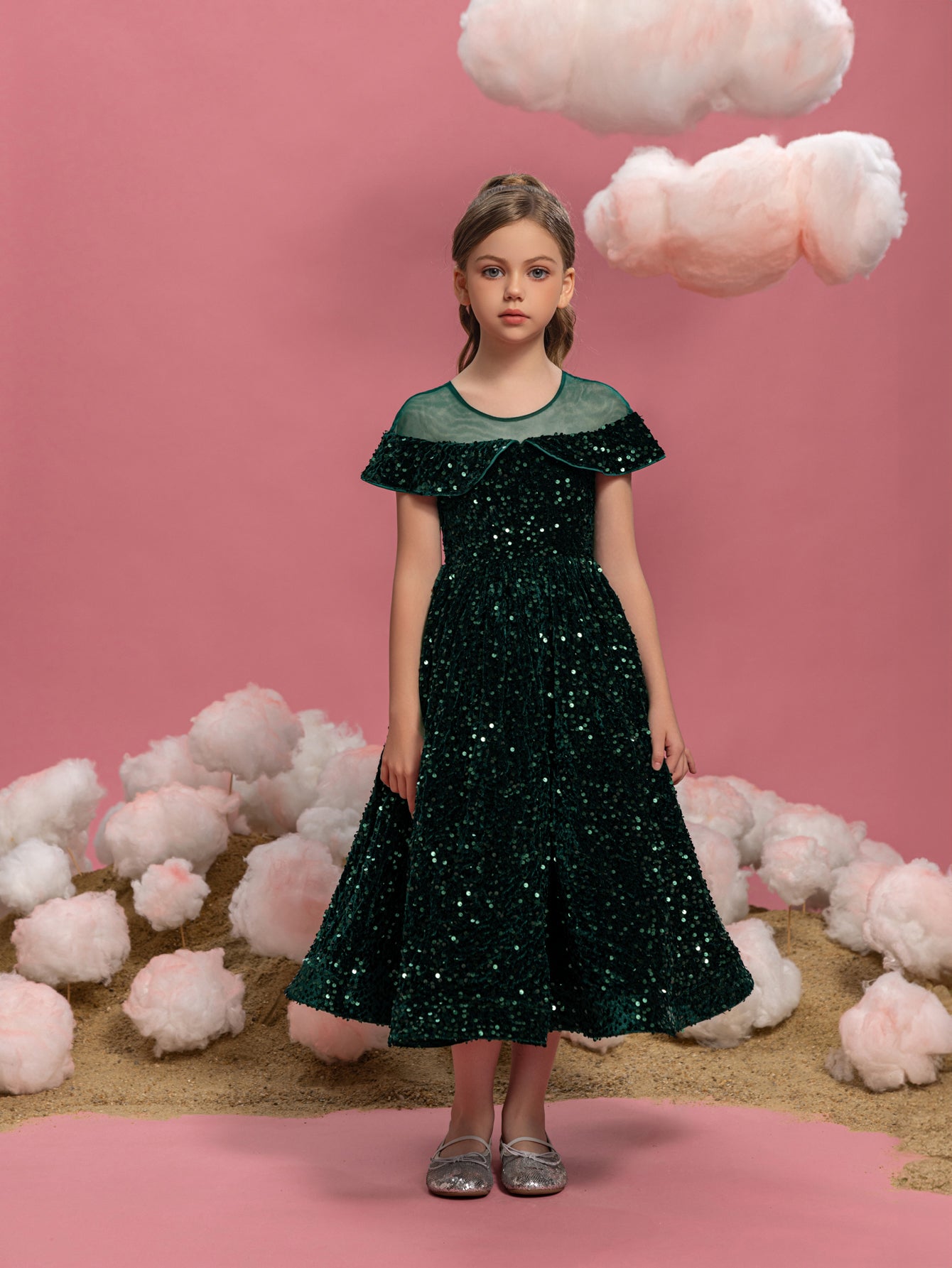 Tween-Ballkleid mit kontrastierendem Mesh und Pailletten für Mädchen 