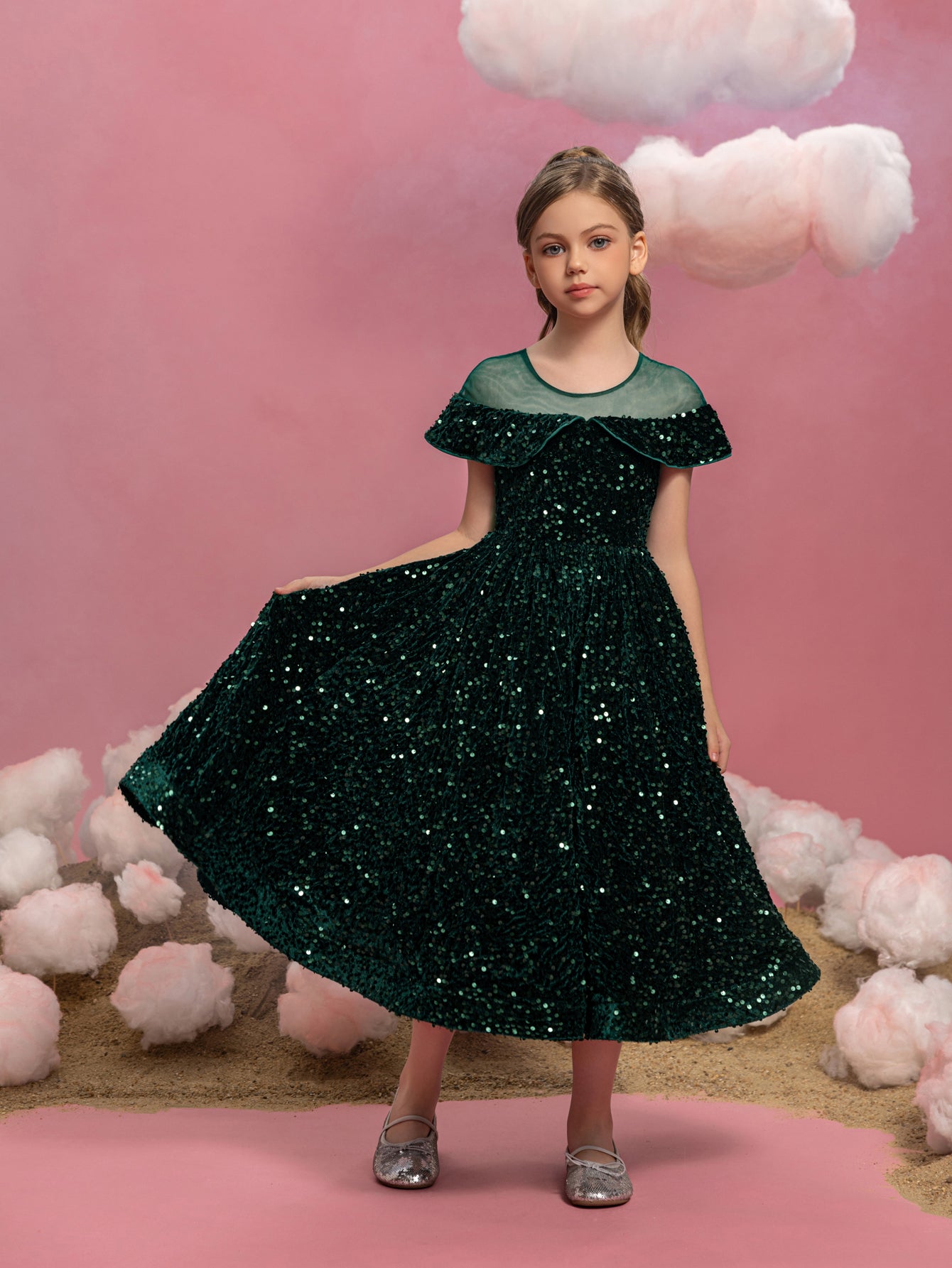 Tween-Ballkleid mit kontrastierendem Mesh und Pailletten für Mädchen 