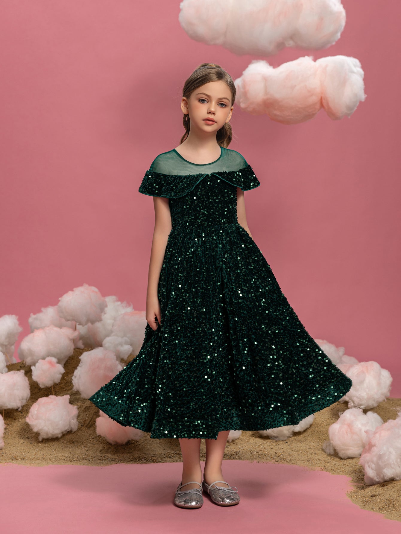 Tween-Ballkleid mit kontrastierendem Mesh und Pailletten für Mädchen 