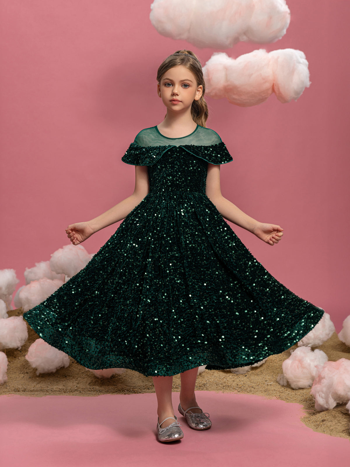 Tween-Ballkleid mit kontrastierendem Mesh und Pailletten für Mädchen 