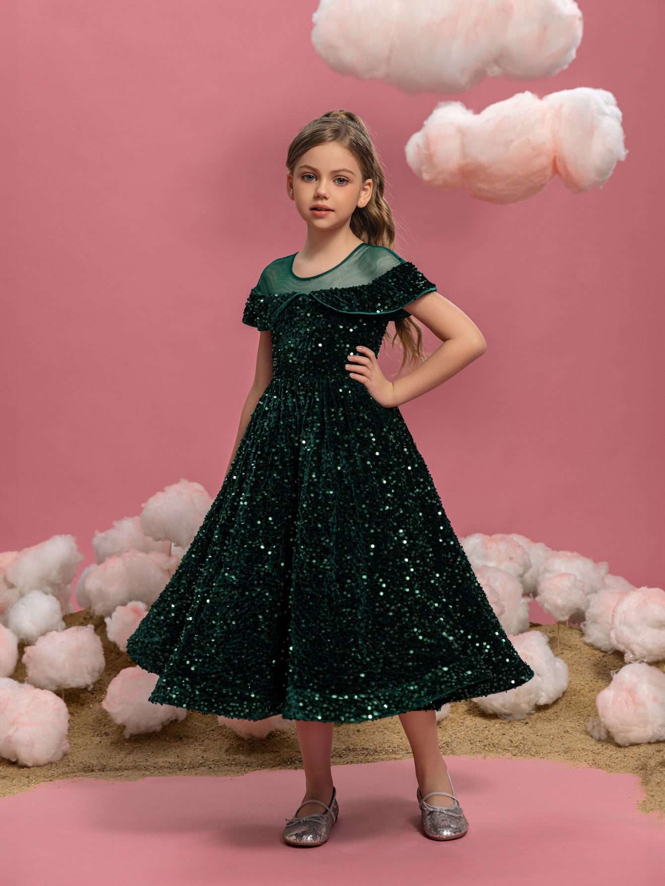 Tween-Ballkleid mit kontrastierendem Mesh und Pailletten für Mädchen 